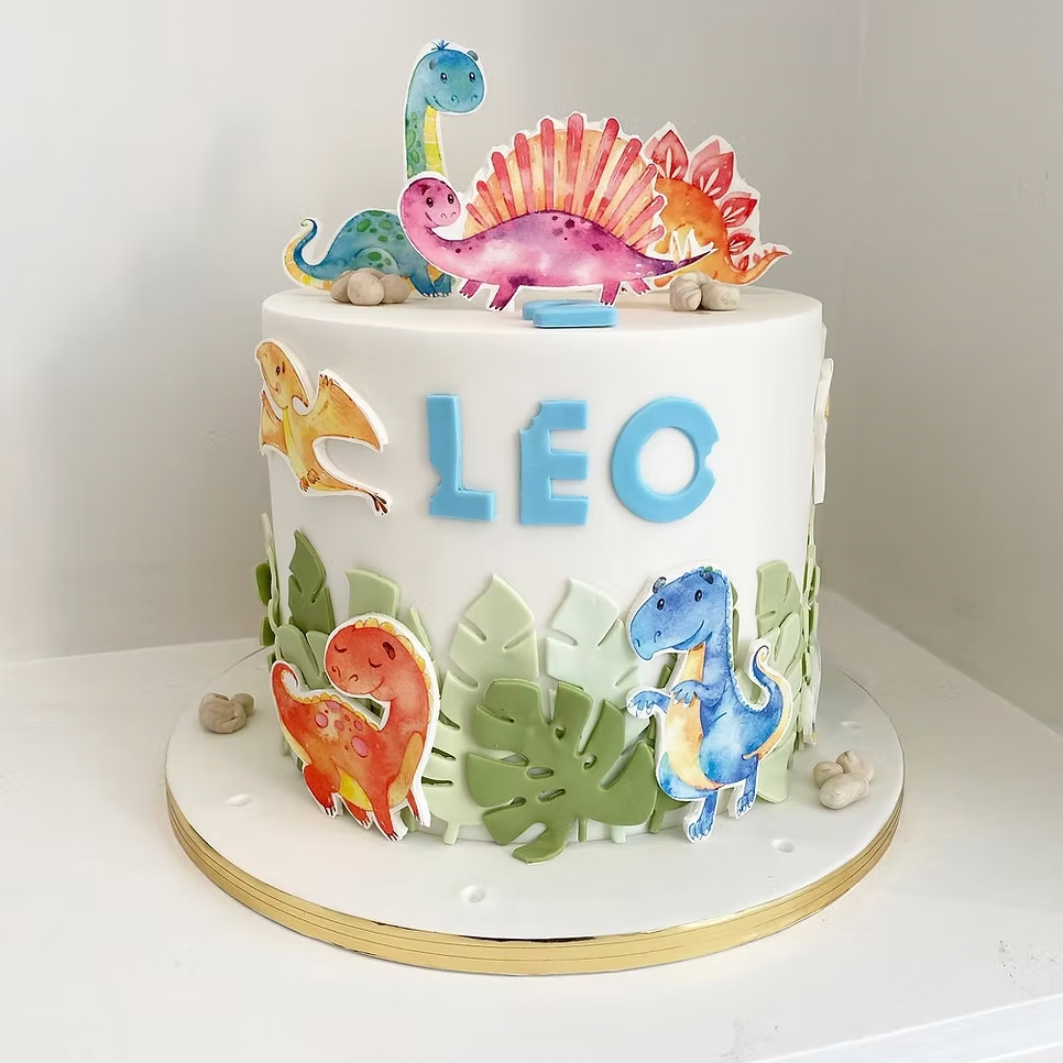 Rainbow Dino Birthday Cake