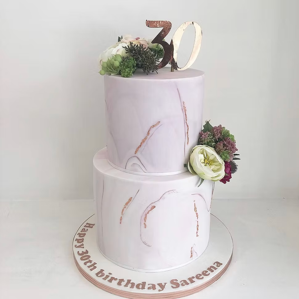 Marbled Floral Tiered Birthday Cake